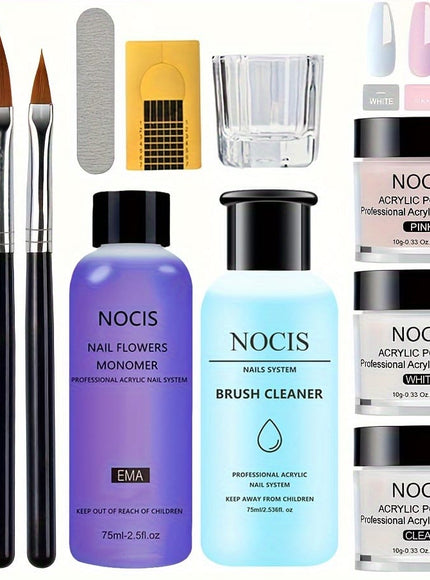 KissICON 3 Color Powder Tool Set KissIcon NOCIS Acrylic Nail Kit - Non Yellowing