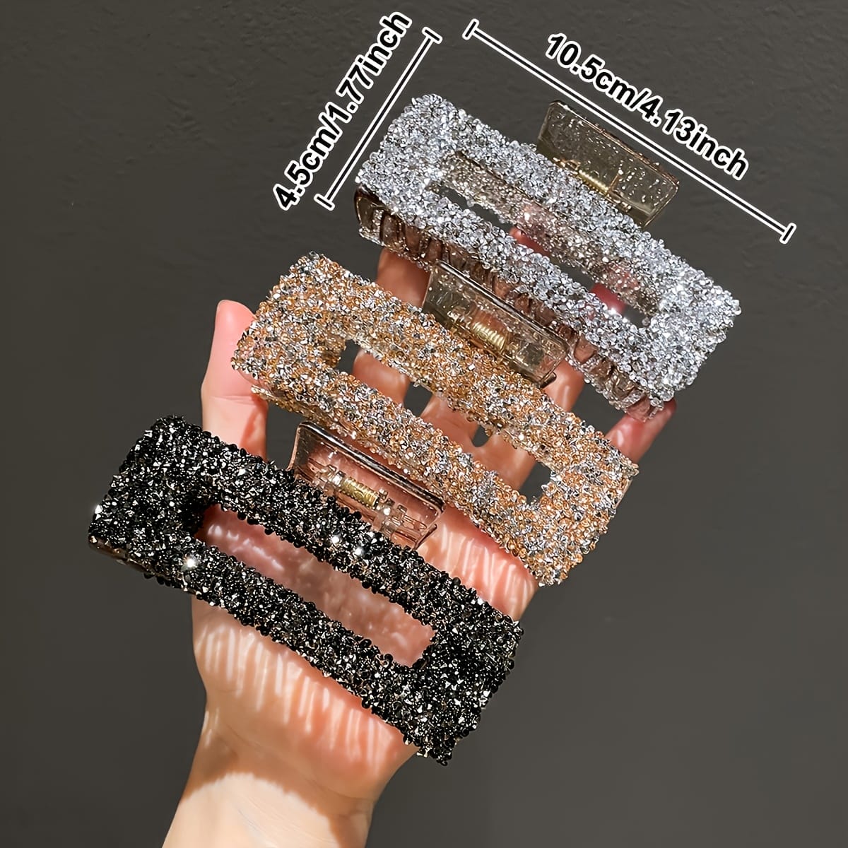 KissICON 3 Colors Packs Sparkling Rhinestone Square Hair Clips Trendy Office Chic Set