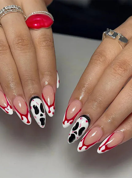 KissICON 3 KissIcon Halloween Almond Nails 24Pcs Glue Blood French