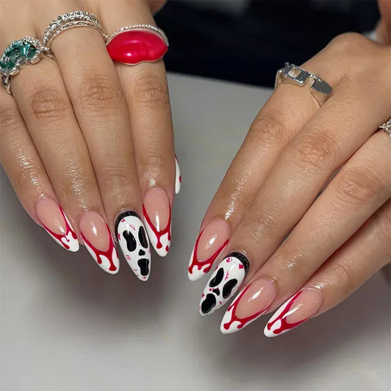 KissICON 3 KissIcon Halloween Almond Nails 24Pcs Glue Blood French