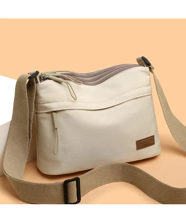 Dropshipman 3 Main Pockets High Capacity Shoulder Crossbody Bag for Women Multi-pocket Purse Canvas Handbag Suitable for Mothers Shopping