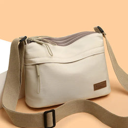 Dropshipman 3 Main Pockets High Capacity Shoulder Crossbody Bag for Women Multi-pocket Purse Canvas Handbag Suitable for Mothers Shopping