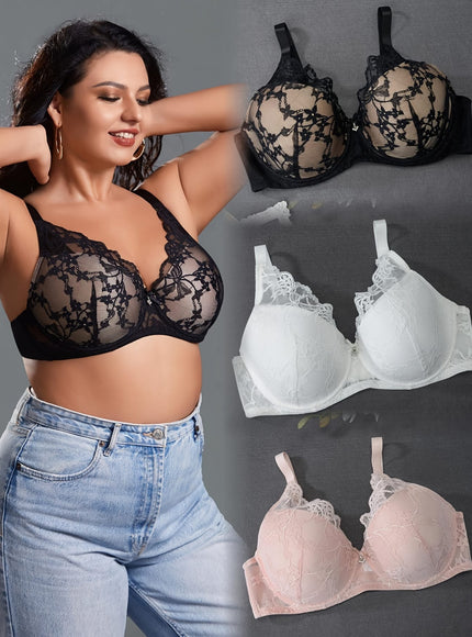 KissICON 3-pack Curve Elegant Lace Bralettes Underwire Polyamide