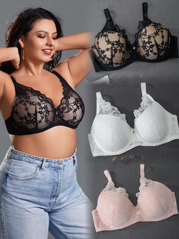 KissICON 3-pack Curve Elegant Lace Bralettes Underwire Polyamide