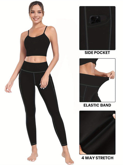 jkthpu-45 3-Pack Women'S High-Waisted Yoga Pants with Side Pockets