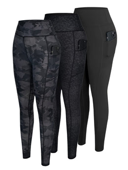 jkthpu-45 3-Pack Women'S High-Waisted Yoga Pants with Side Pockets
