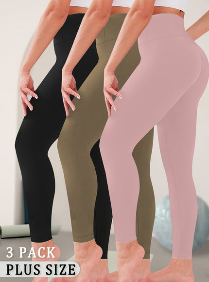 jkthpu-45 3-Pack Women's Plus Size High Waisted Yoga Pants