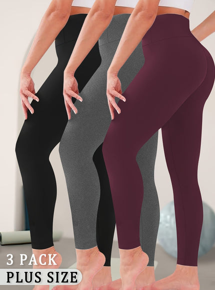 jkthpu-45 3-Pack Women's Plus Size High Waisted Yoga Pants