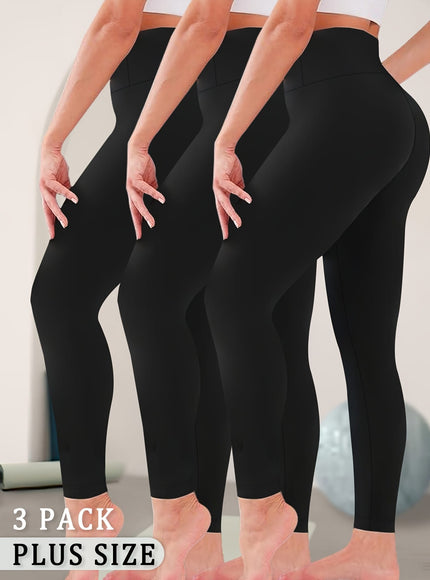 jkthpu-45 3-Pack Women's Plus Size High Waisted Yoga Pants