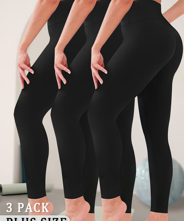 jkthpu-45 3-Pack Women's Plus Size High Waisted Yoga Pants