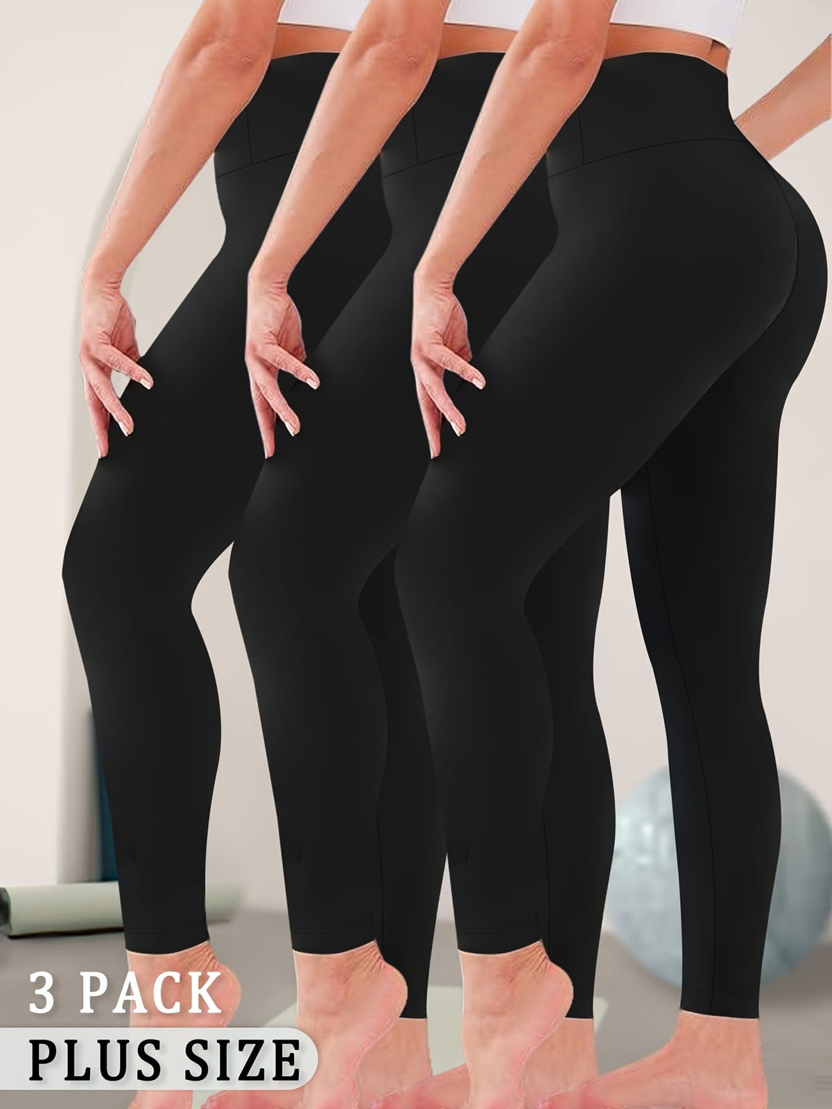 jkthpu-45 3-Pack Women's Plus Size High Waisted Yoga Pants