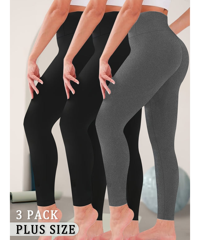 jkthpu-45 3-Pack Women's Plus Size High Waisted Yoga Pants