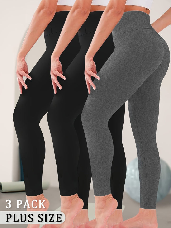 3-Pack Women's Plus Size High Waisted Yoga Pants
