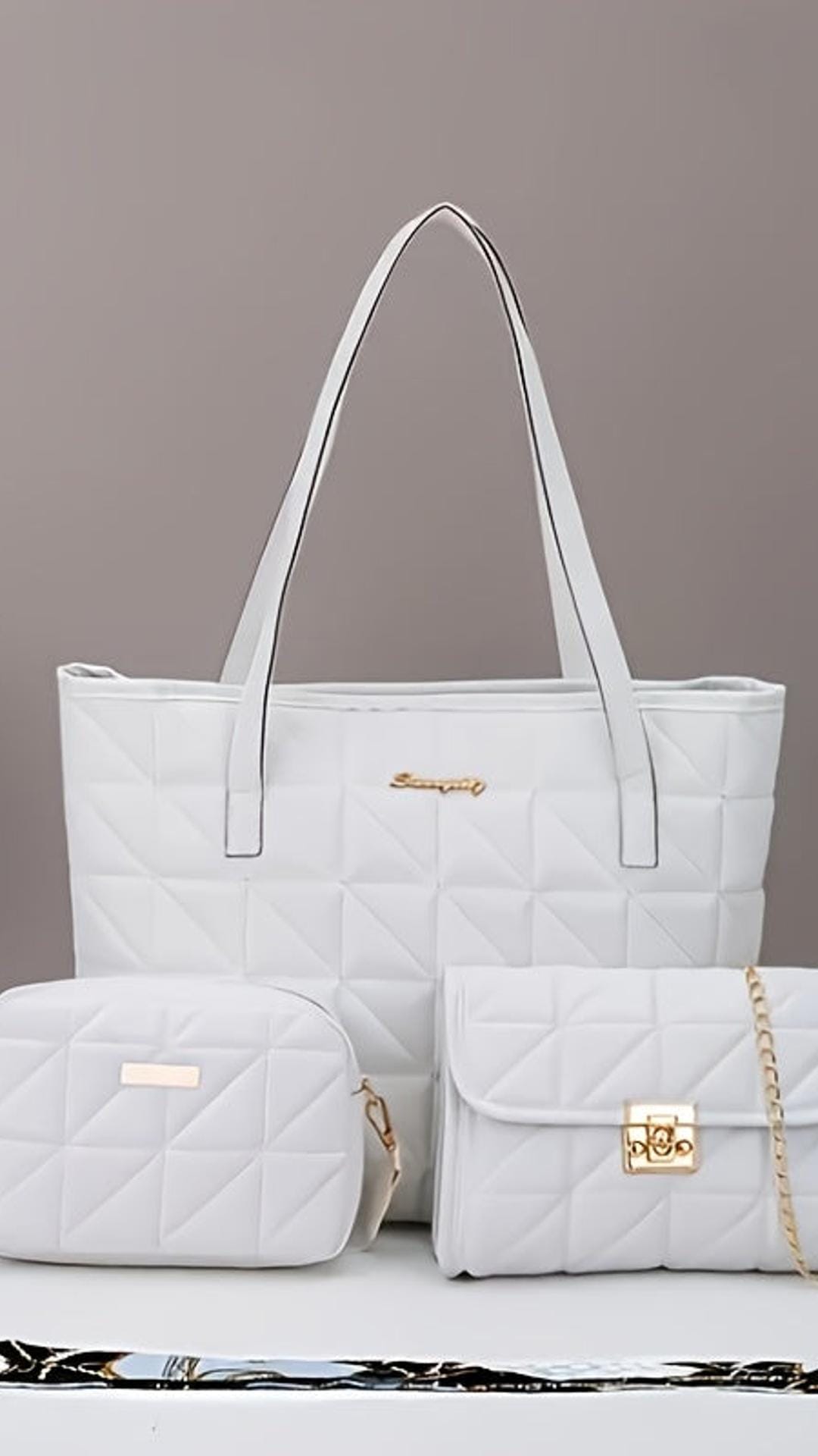 jkthpu-45 3-Piece Bag Set – Shoulder, Crossbody & Handheld in White & Black