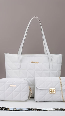 jkthpu-45 3-Piece Bag Set – Shoulder, Crossbody & Handheld in White & Black