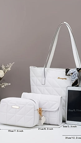 jkthpu-45 3-Piece Bag Set – Shoulder, Crossbody & Handheld in White & Black