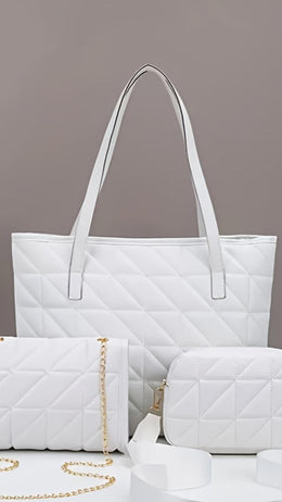 jkthpu-45 3-Piece Bag Set – Shoulder, Crossbody & Handheld in White & Black