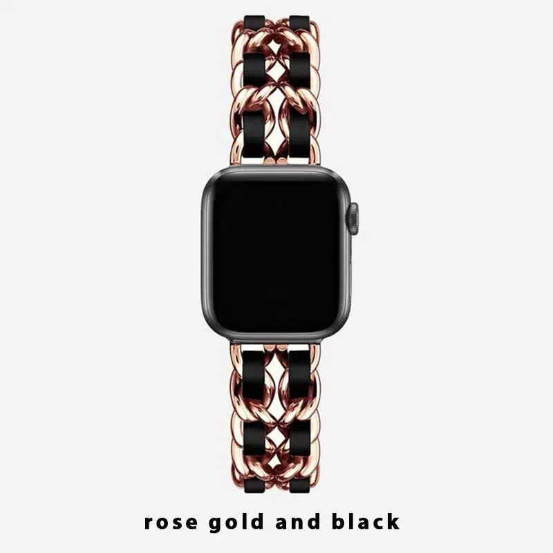 KissICON 3 Rose Gold Black / 38mm 40mm 41mm Women Metal Strap for Apple Watch Band 10 9 8 Ultra 46mm 42mm 49mm 7 SE 6 5 41mm 45mm 44/40mm Lady Gold Steel Bracelet Wristband