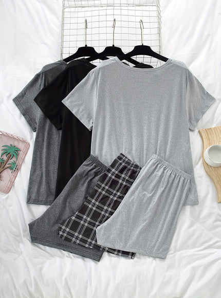 jkthpu-45 3 Sets Women's Plus Casual Pajamas Set, Plus