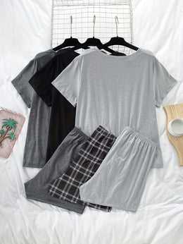 jkthpu-45 3 Sets Women's Plus Casual Pajamas Set, Plus