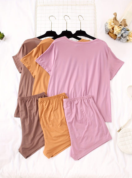 jkthpu-45 3 Sets Women's Plus Casual Pajamas Set, Plus