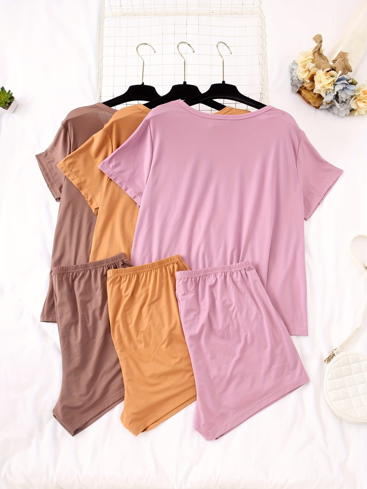 jkthpu-45 3 Sets Women's Plus Casual Pajamas Set, Plus