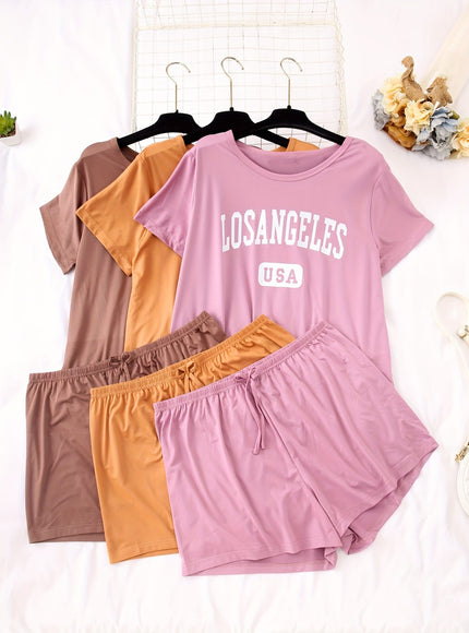 jkthpu-45 3 Sets Women's Plus Casual Pajamas Set, Plus