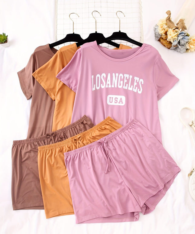 jkthpu-45 3 Sets Women's Plus Casual Pajamas Set, Plus