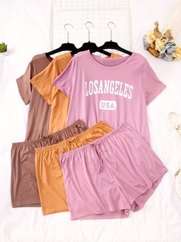 jkthpu-45 3 Sets Women's Plus Casual Pajamas Set, Plus