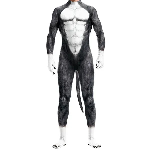 KissICON 3 / XXL Halloween Costume  Adult Mens Wild Animal Cosplay Costume Full Cover 3D Print Beast Petsuit Jumpsuit Bodysuit Tail