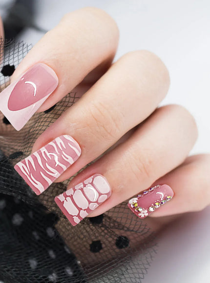 KissICON 30 / CHINA KissIcon Duckbill Pink Leopard Fake Nails Full Cover