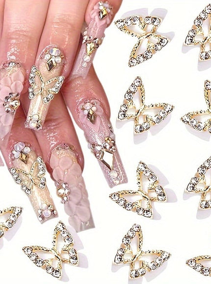 KissICON 300pcs Golden 💋 Butterfly Nail Charms 3D Gems - Shimmering