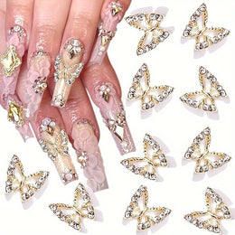 KissICON 300pcs Golden 💋 Butterfly Nail Charms 3D Gems - Shimmering