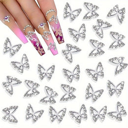 KissICON 300pcs Silvery 💋 Butterfly Nail Charms 3D Gems - Shimmering
