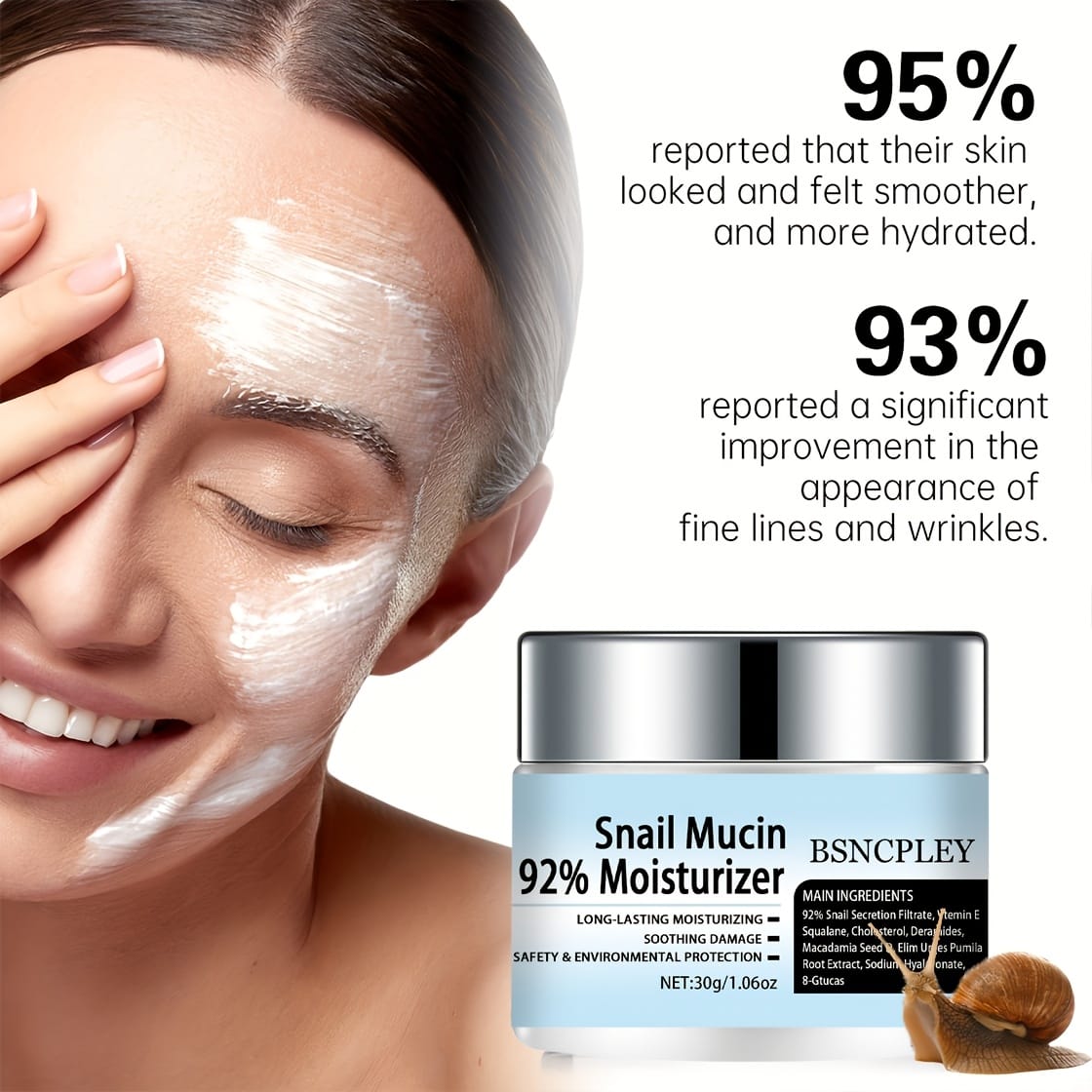 KissICON 30g Bsncpley Hydrating Snail Mucin Cream Plant Squalane