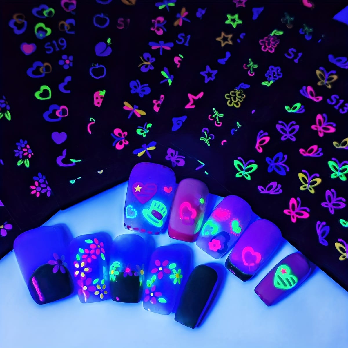 KissICON 30pcs KissIcon 30 Glow In Dark Neon Nail Stickers