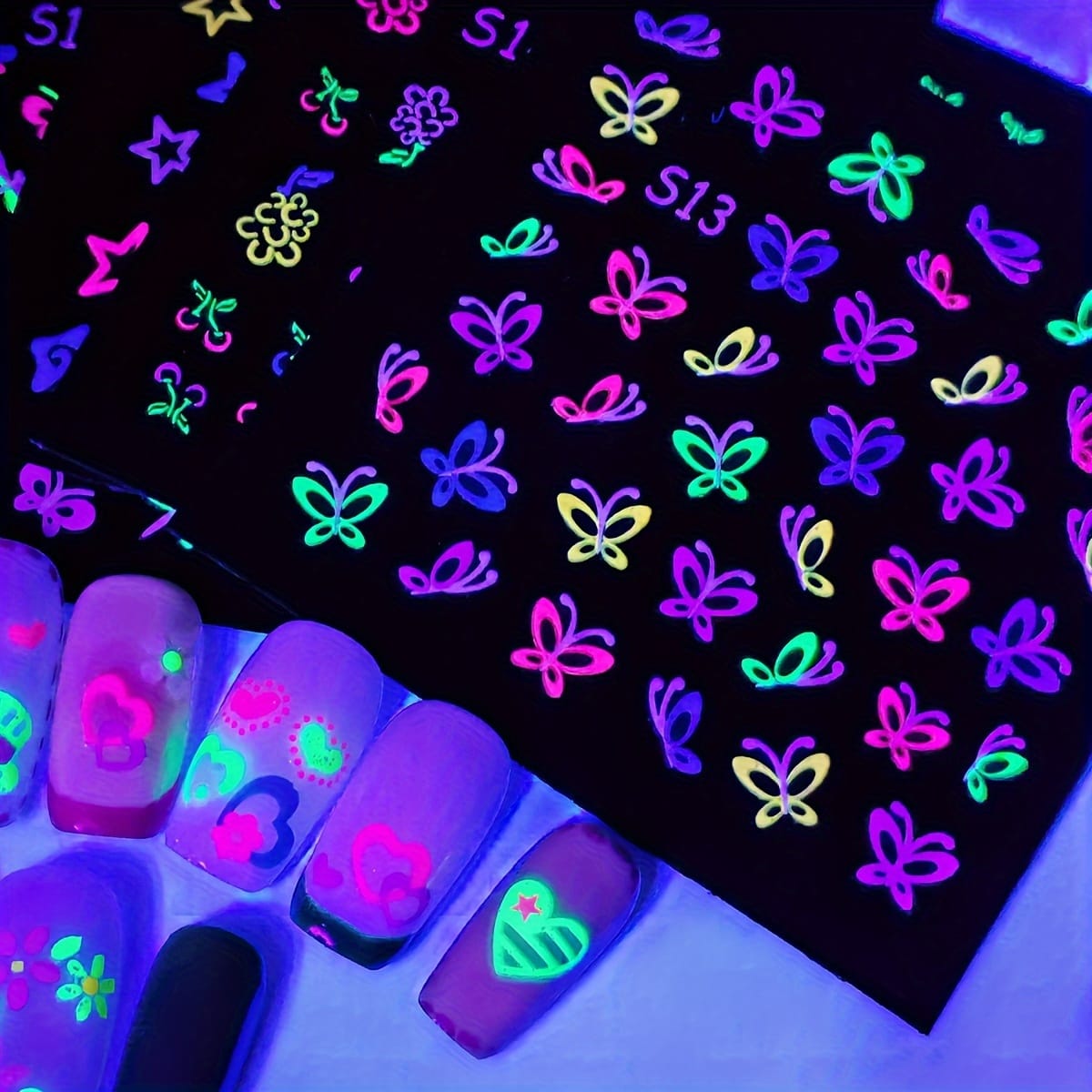 KissICON 30pcs KissIcon 30 Glow In Dark Neon Nail Stickers