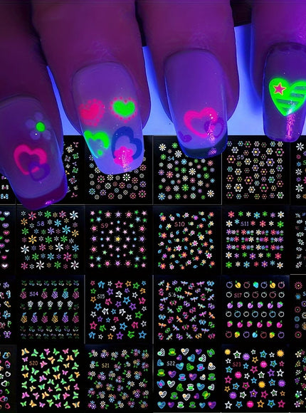 KissICON 30pcs KissIcon 30 Glow In Dark Neon Nail Stickers
