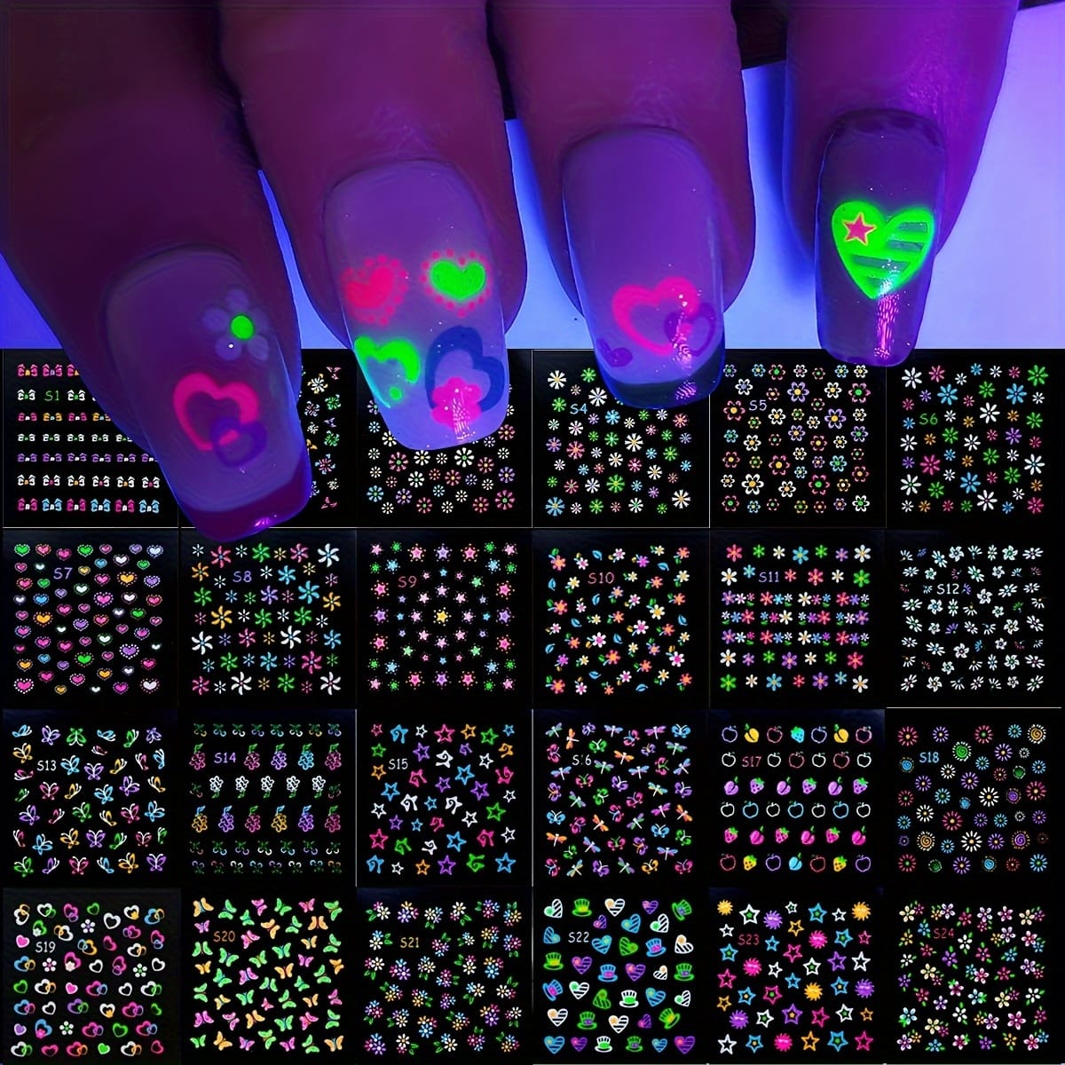 KissICON 30pcs KissIcon 30 Glow In Dark Neon Nail Stickers