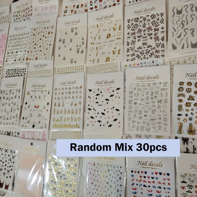 KissICON 30pcs KissIcon 3D Nail Stickers - Self-Adhesive Floral Designs