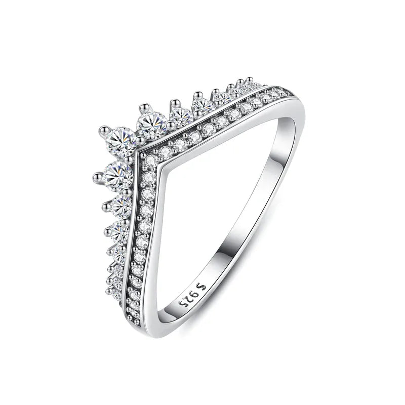 KissICON 31 / 8 Original 925 Sterling Silver Ring Love Heart Wishbone Moon Sun Rings Crystal Rose Gold For Women Wedding Gift Luxury Jewelry