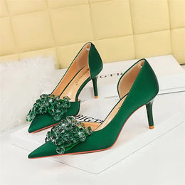 KissICON 3226-AH27 Green / 41 / CHINA 2024 New Rhinestone Women Pumps Bow knot Retro