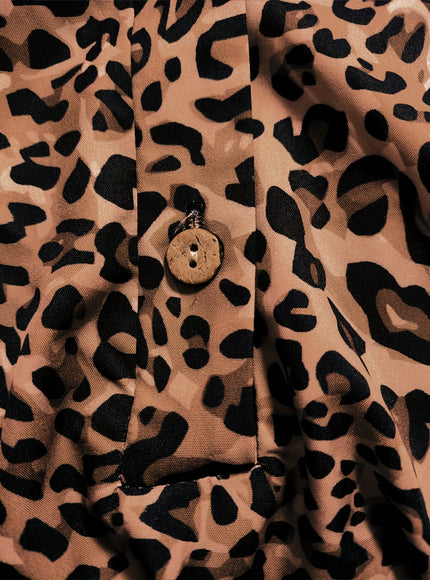 Plus Size - Women'S Elegant Leopard Print Long Sleeve Blouse - Lightweight, Button-Up Shirt with Lapel Collar, Non-Stretch Fabric, Perfect for All Seasons, Casual to Formal Wear, Casual Chic Wear | Elegant Casualwear | Nonstr