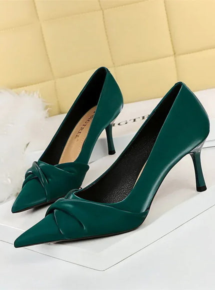 KissICON 3391-A3 Green 7cm / 43 / CHINA Women Luxury Suede Shallow Mouth Pointed Toe Thin