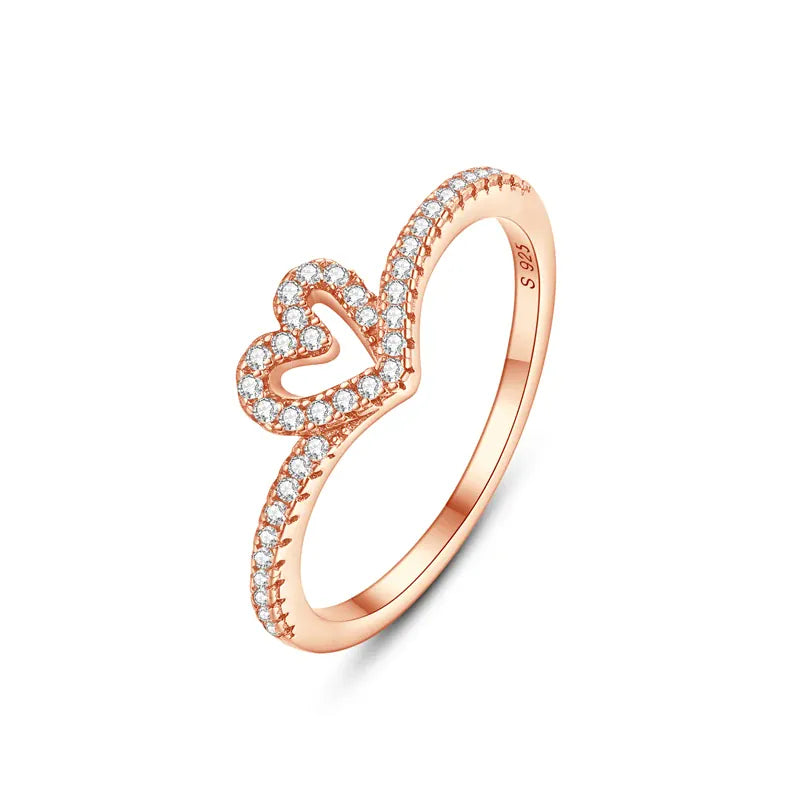 KissICON 35 / 8 Original 925 Sterling Silver Ring Love Heart Wishbone Moon Sun Rings Crystal Rose Gold For Women Wedding Gift Luxury Jewelry
