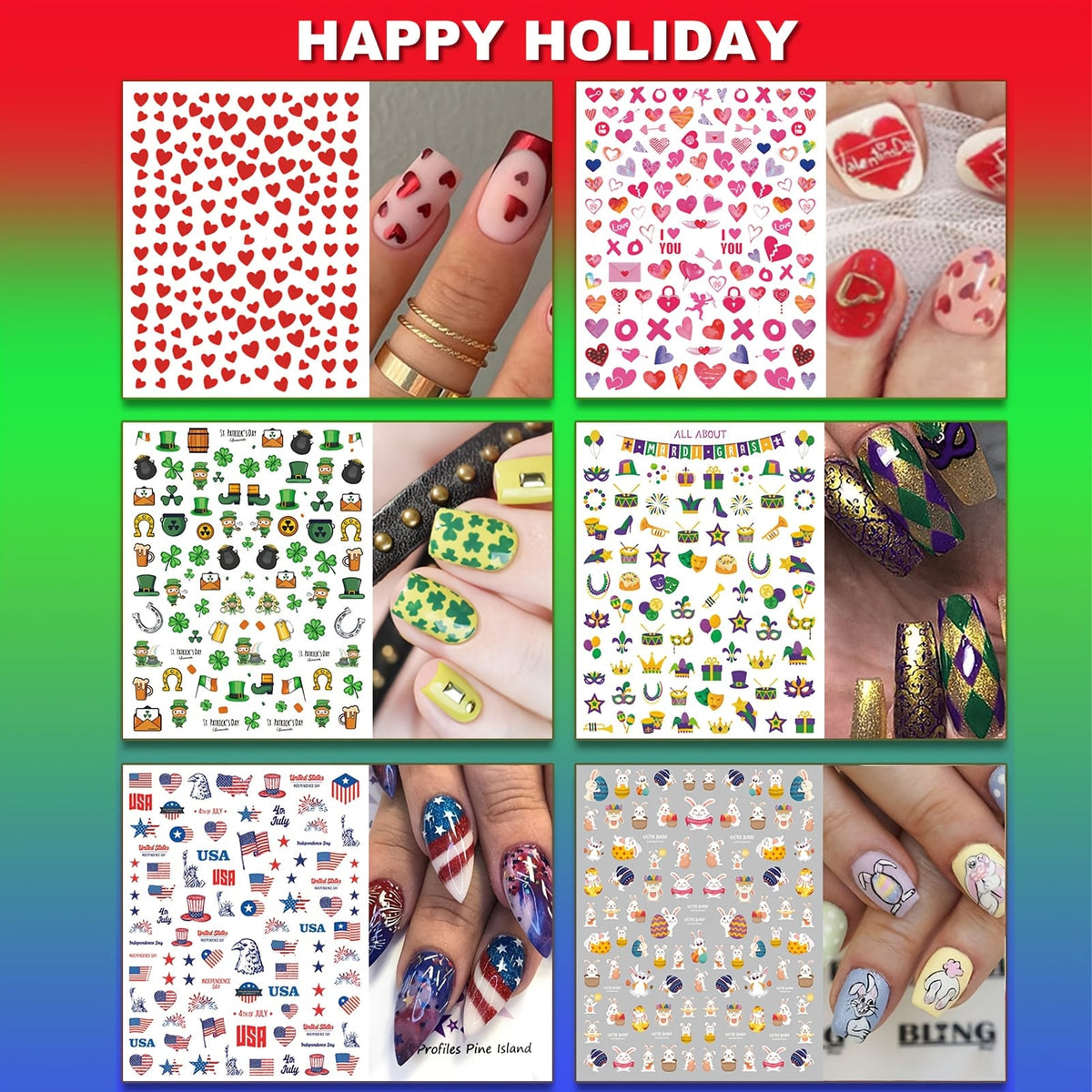 KissICON 36 Festive Nail Art Decals Kiss Icon 36 Sheets Holiday Nail Art Stickers