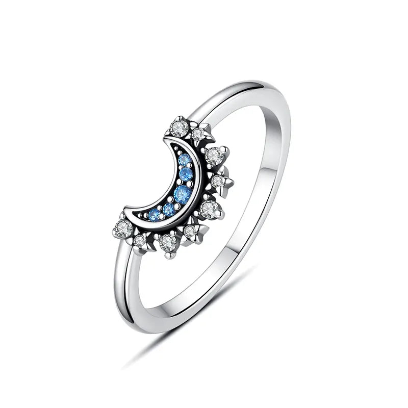 KissICON 37 / 8 Original 925 Sterling Silver Ring Love Heart Wishbone Moon Sun Rings Crystal Rose Gold For Women Wedding Gift Luxury Jewelry