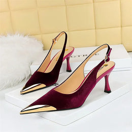KissICON 3716-6 Claret / 39(Foot24.5cm) / CHINA Elegant Women Green High Heel Velvet Pumps Wedding