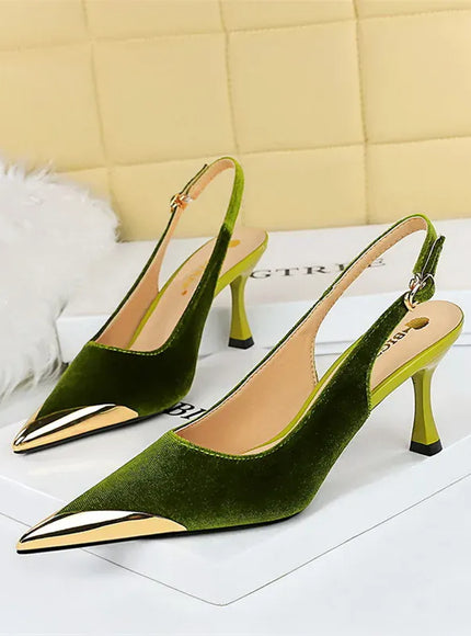 KissICON 3716-6 Green / 40(Foot25cm) / CHINA Elegant Women Green High Heel Velvet Pumps Wedding