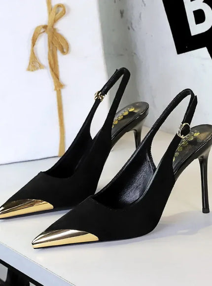 KissICON 373-32 Black / 40 / CHINA European American Style Metal Pointed High Heels Slim